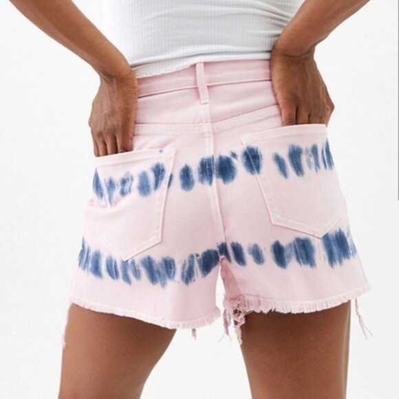 Pacsun Pink Tie Dye Denim Ultra High Rise Vintage Short Waisted Festival Shorts - Picture 8 of 8
